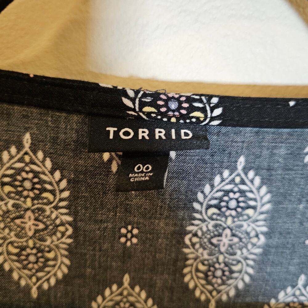 Torrid Black Dress Womens Size Medium 00 Boho Work Mini Challis Trapeze White - Picture 6 of 8